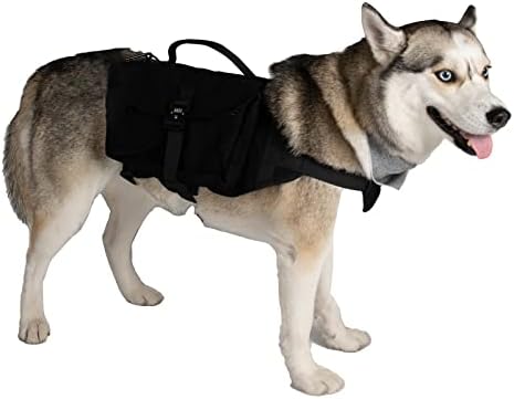 Mochila de cão de cães de montanha para cães grandes, bolsa de viagem para cães para camping e caminhada, arnês de mochila para cães pesados ​​com forro de malha e bolsos laterais para cães grandes