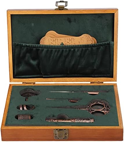 Conjunto de tesoura de bordado vintage, Kit de ferramentas de costura em aço inoxidável de estilo europeu de madeira para