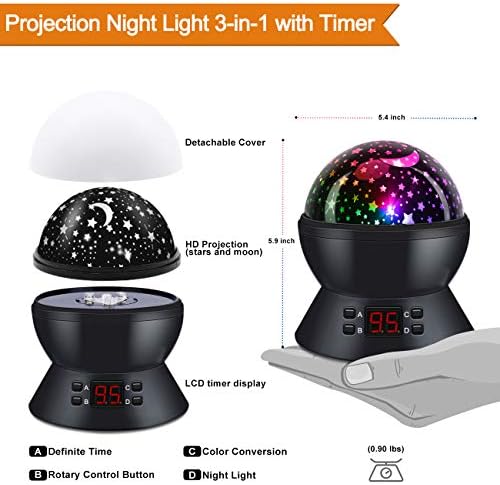 Star Projector Night Light for Kids Bedroom Teto Baby Starry Sky Night Lamp com timer e presentes de aniversário giratórios para meninos meninas