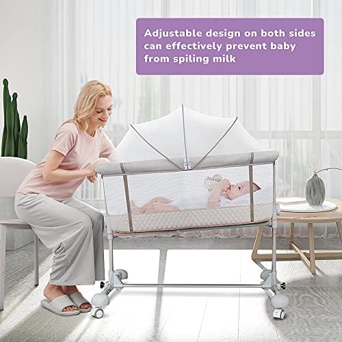Bassinets de bebê dorminhoco, berço de cabeceira 3 em 1 Viagem ajustável cama de bebê com rede e colchão respirável,