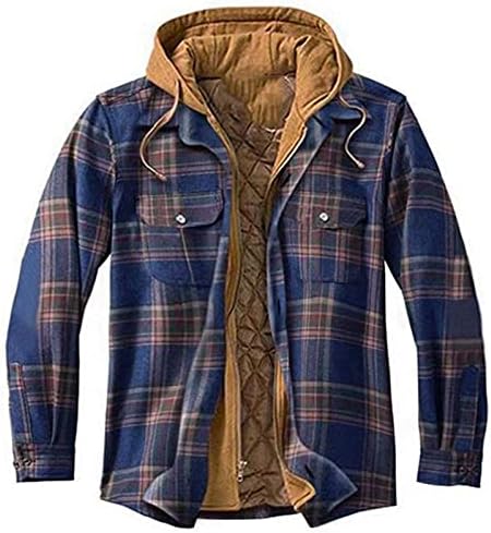 Camisetas de jaquetas acolchoadas de zdfer para homens, outono com capuz de inverno com zíper checado casaco grosso xadrez