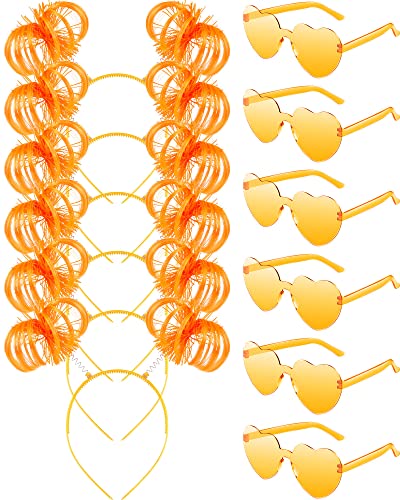 12 PCS Tinsel embrulhado rabo de cavalo Bandra com óculos de sol em forma de coração Fantas Party Party Faux Feather Headwear Bopper