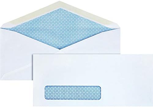 Envelopes brancos de flap em V, tingidos de segurança, janela, 9 1/2 x 4 1/8 - 10 envelopes