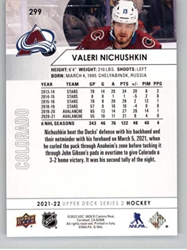 2021-22 Deck superior #299 Valeri Nichushkin Colorado Avalanche Series 2 NHL Hockey Trading Card