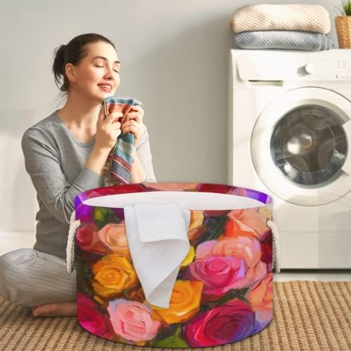 Colorido floral rosa grande cestas redondas para cestas de lavanderia de armazenamento com alças cestas de armazenamento de cobertores