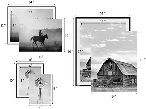 Vista rústica Arte da parede emoldurada: 3 peças preto e branco Fazenda imagem Misty Cowboy Old Barn Photograph