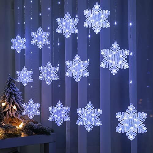 Bloomwin Window Lights Decor de Natal 10ft 12 Flocos de neve Luzes de neve Luzes de Natal USB Luzes de cortina para quarto Decorações de inverno de parede interna para casa de casamento de igreja em casa, 8 modos, branco legal branco