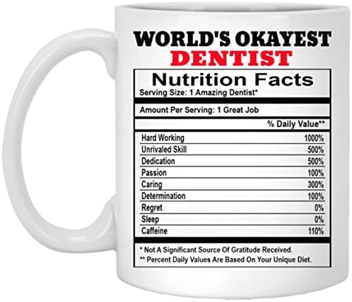 Subin Shop World Okest Dentist Nutrition Facts Coffee Caneca, caneca de dentista engraçada, Gag Gift for Birthday Christmas Apreciação