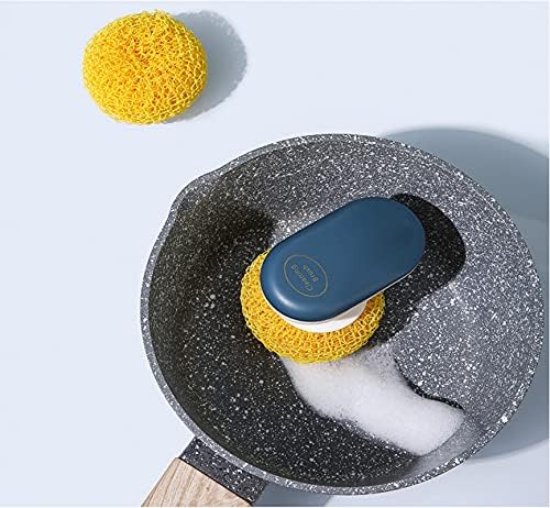 Manuseie o NanoHandle Nano Brushwashing Pad com alça de plástico, reutilizável para a cozinha e a limpeza doméstica. Ferramenta de lavar com alça e recarga de esparsel