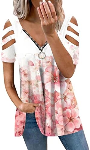 Manga curta Tops mulheres vneck gradiente de spandex floral ilhó de fechadura floral blusas vintage t camisetas adolescentes al.