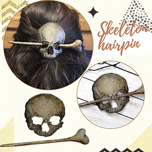 Slide de pino de cabelo do crânio com osso falso, Retro Skull Hairpin Hair Acessórios Creative Halloween Jóias para mulheres