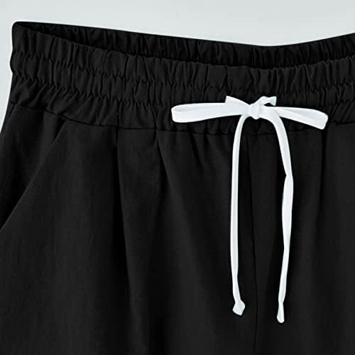 lcepcy feminino de linho de algodão respirável para o verão, shorts de cintura elástica de cordão de tamanho grande, shorts casuais
