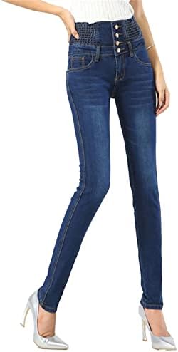 Botões de cintura alta feminina jeans skinny juniores controle de barriga slim fit jeants jeans slim fit elástico