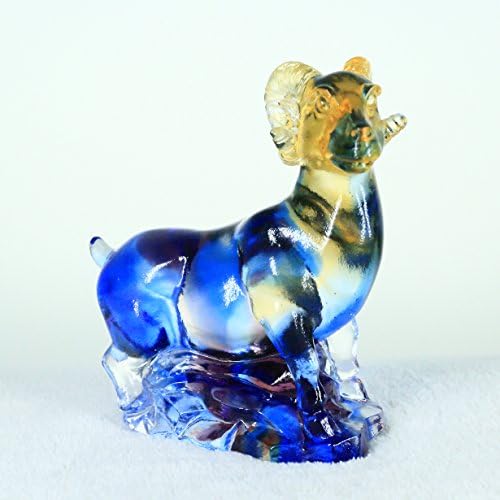 Chinês 12 Zodiac - cabra, cristal de esmalte liuli de cor puro, arte de vidro colecionável, um presente clássico da Oriental.feng