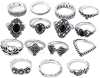 Anéis vintage de Yheakne Boho Conjunto Silver Moonstone Knuckle Anéis