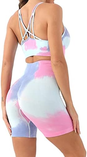 Trajes de treino de tie-dye dela para mulheres de 2 peças de cintura alta com cintura alta com rastreio de sutiã esportivo