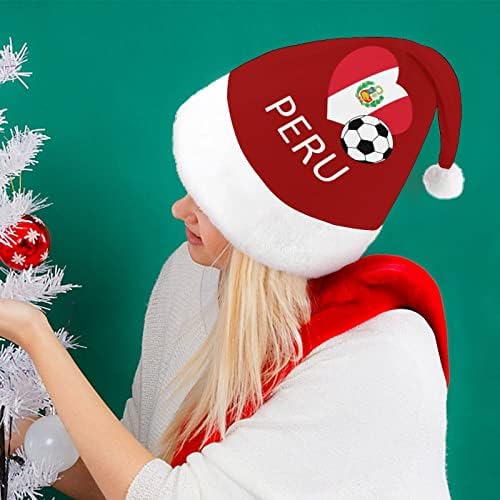 Love Peru futebol futebol luxuoso chapéu de natal travessura e bonitos chapéus de Papai Noel com borda de pelúcia e decoração