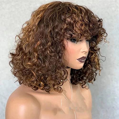 Ombre marrom perucas encaracoladas com franjas brasileiras Remy Human Human Human densidade 150% de perucas de gluia pré -arrancada