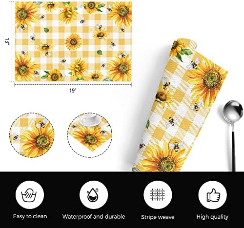 Spring Wild Sunflower PVC Placemats Conjunto de 4 para mesa de jantar, tapetes de mesa de vinil limpável, tapetes de