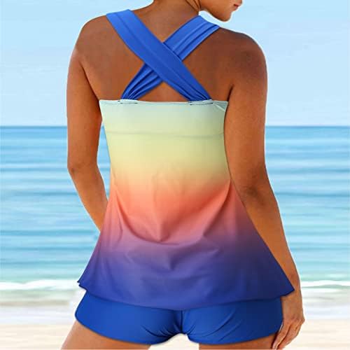 Mulheres Tankini Set Cross Back Back Swimsuits Gradiente Tank Tank Bathing Suit Retro Plus Size Swimwear com Boyshorts