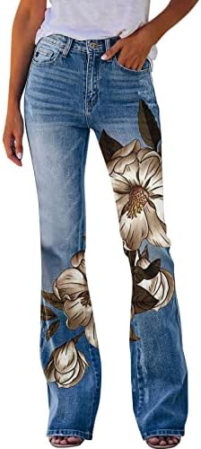 Miashui plus size calças casuais femininas com bolsos Padrão de jeans de bainha impressa casual casual feminino