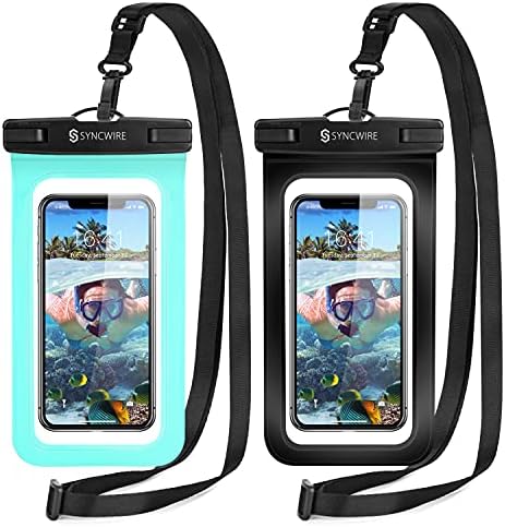 SyncWire Ipx8 Bolsa de telefone à prova d'água com cordão 2 pacote e saco de fã à prova d'água IP68 com cintura ajustável 2 pacote para iPhone Samsung Galaxy e muito mais, acessórios de praia, férias devem ter