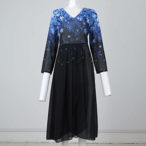 Vestidos casuais zefotim para mulheres 2023 manga comprida Floral Flowy V Disco Maxi Dress Fashion Sun Boho Flowy Dressos