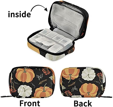 Caixa de organizador de pílula da caixa de abóbora de abóbora de outono com zíper suplementos portáteis de suplementos de medicina para viagens em busca de hotéis em família acampamento 7 dias