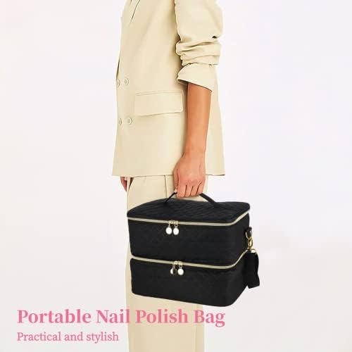Bolsa organizadora de esmalte com alça de ombro, bolsa de armazenamento de esmalte de camada dupla, bolsa de unha portáteis para organizador