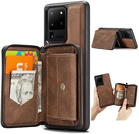 Caixa de carteira destacável para Samsung Galaxy S20 Plus, capa de back slim à prova de choque de couro, suporte