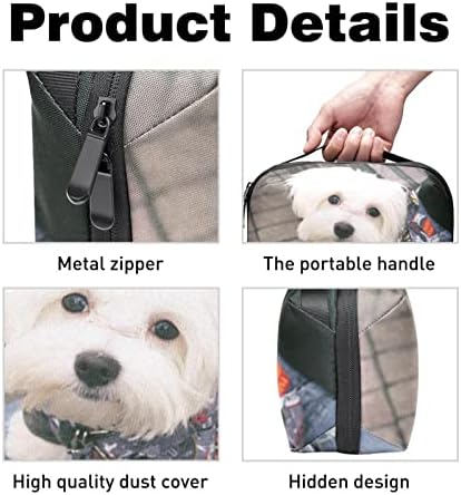 Organizador eletrônico Small Travel Cable Organizer Bag para discos rígidos, cabos, carregador, USB, cartão SD, cachorro branco Pet Lovely Animal Pet