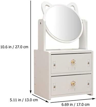 Espelho de maquiagem de orelha de gato branco de cabilock com gaveta de gabinete Cosméticos Caixa de armazenamento Caixa de