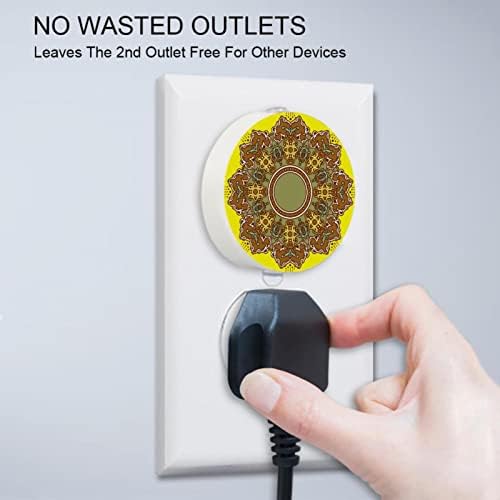 2 Pacote de plug-in nightlight LED Night Light Indian Mandala Amarelo Fundo com Sensor de Dusk-to-Dawn para Quarto de Crianças, Nursery, Cozinha, Corramento