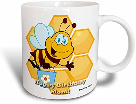 3drose Mug_58849_1 Bumble Bee Feliz Aniversário Mãe Caneca de cerâmica, 11 oz, multicolor