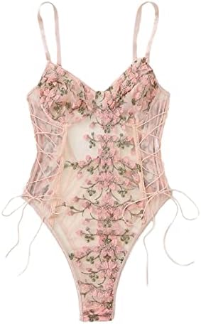 Mulheres lilosy Lace sexy Up Floral Bordeddy Teddy Lingerie Bodysuit Top Mesh Sheer One Piece