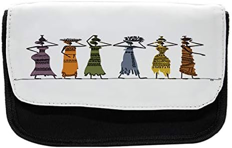 Caixa de lápis africana lunarável, vestido feminino, bolsa de lápis de caneta com zíper duplo, 8,5 x 5,5, multicolor