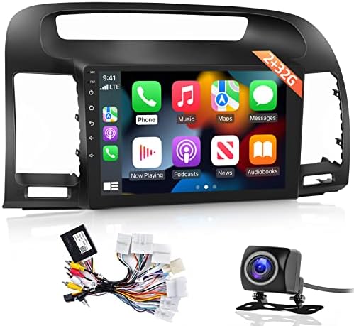 Nhopeew Android 11 CarPlay Rádio para Toyota Camry 2000-2006, 2 GB+32 GB 9 polegadas de tela sensível ao toque com tensão de carro com Apple CarPlay e Android Auto+AHD Backup Camera/Mic/Hi-Fi+JBL Adaptador de chicote