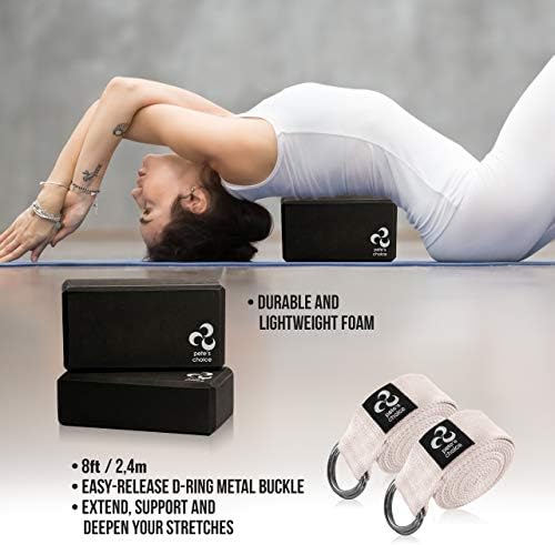 Pete's Choice 2-Pack ou 5-Pack Yoga Exercício tiras ajustáveis ​​8 pés | Ebook de bônus | Com o ring D para exercícios de pilates e academia | Manter poses, esticar, melhorar a flexibilidade e manter o equilíbrio