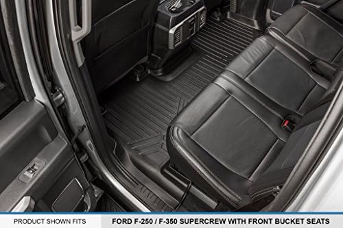 Smartliner Floor tapetes 2 linhas Definir preto compatível com 2017-2022 compatível com Ford F-250/F-350 Cabine de tripulação com assentos de balde da 1ª linha