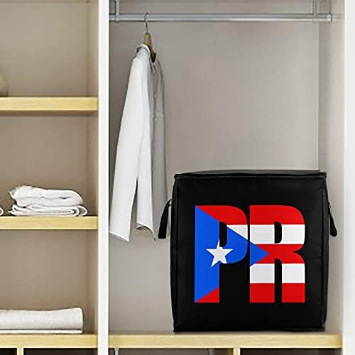 Bandeira porto -riquenha grande caixa de armazenamento da caixa de armazenamento Organizer Box Zipper na parte superior para travesseiro