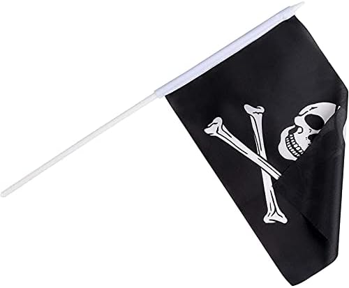 Juvale Pirate Stick Bandeiras-Sinalizações de crânio e cruzamento de 72 peças de mão preta Roger e bandeiras de cruz