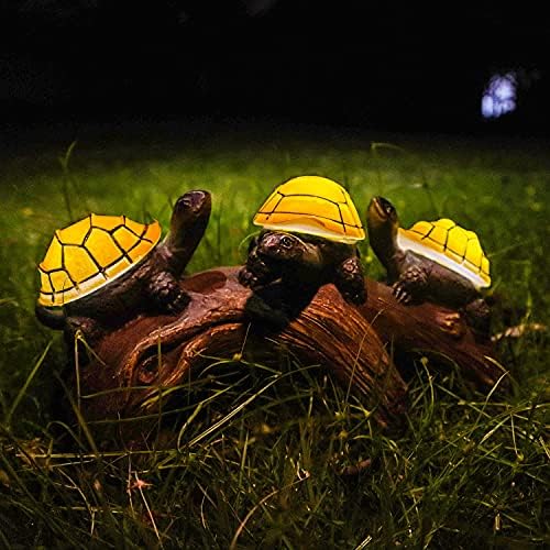 Estátuas de tartarugas solares leves, decoração de tartarugas solares ao ar livre com 3 luzes LED quentes, luz de animal à prova