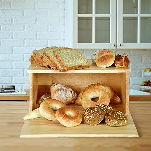 Caixa de pão de madeira Kiteiscat, tudo em um organizador de armazenamento de pão de uma peça para bancada de cozinha; Montagem livre de grande capacidade de grande capacidade Vintage Bin Storage Bin Reccier15.7 x 10 x 7 polegadas