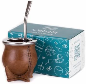 CEBALA YERBA Mate Cup Set - Cerâmica premium Yerba Mate Set - Inclui Copa de Mate de Couro e Alpaca Bombilla