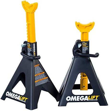 Omega Lift Hovery Duty 6 Ton Jack Stands Par - pinos de travamento duplo - trava de alça e pino de mobilidade para oficina de reparo