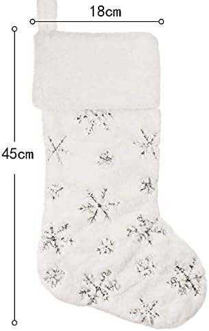 Sherrydc White Plush Christmas meias de 2 pacote, 18 Lareira de lantejoulas de snow de 18 Sabões penduradas para decoração de Natal