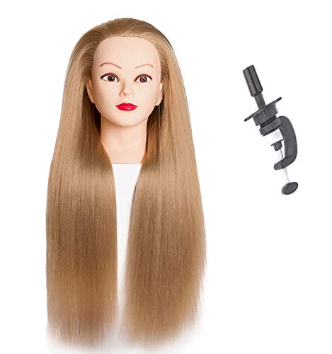 Manequin Head Synthentic Fiber Hairdresser Cabeça Cosmetologia Manikin com braçadeira de mesa livre, ouro