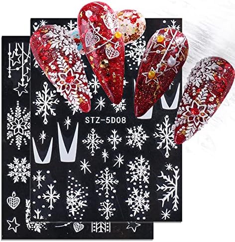 Adesivos de unha decalques 5d adesivos de arte de unhas auto-adesivas de neve de inverno de neve de festa de neve de festas