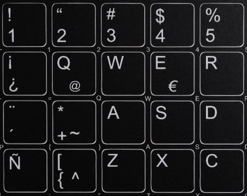 Layout espanhol de etiquetas latino -americanas em espanhol para fundo preto para teclado para desktop, laptop e notebook
