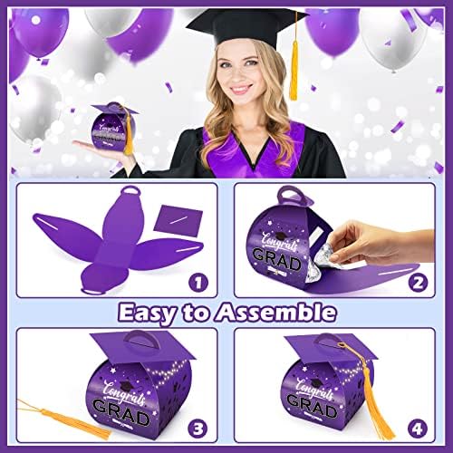 36 PCS Cap de tampa de graduação, favores de festa de formatura para convidados, caixa de tratamento da caixa de doces com borla, peças centrais de graduação para mesas, decorações de graduação, material de graduação de parabéns